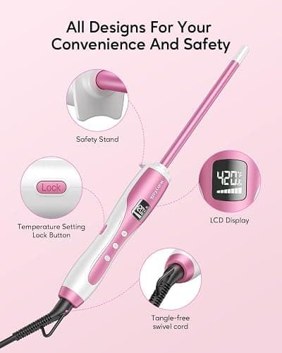 Wavytalk 3/8 Inch Small Curling Wand, Wand Curling Iron for Short & Long Hair, Ceramic Barrel with Adjustable Temperature, Heat Resistant Glove Included (Rose Pink) thumbnail 5