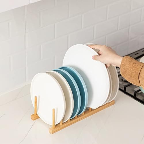 HBlife 2pcs Bamboo Dish Plate Bowl Cup Book Pot Lid Cutting Board Drying Rack Stand Drainer Storage Holder Organizer Kitchen Cabinet（Keep Dry） thumbnail 4