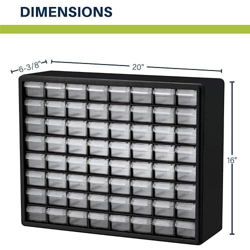 Akro-Mils 64-Drawer Plastic Storage Cabinet, 20-Inch W x 6-Inch D x 16-Inch H | Black | Model 10164 | Garage Organization thumbnail 3