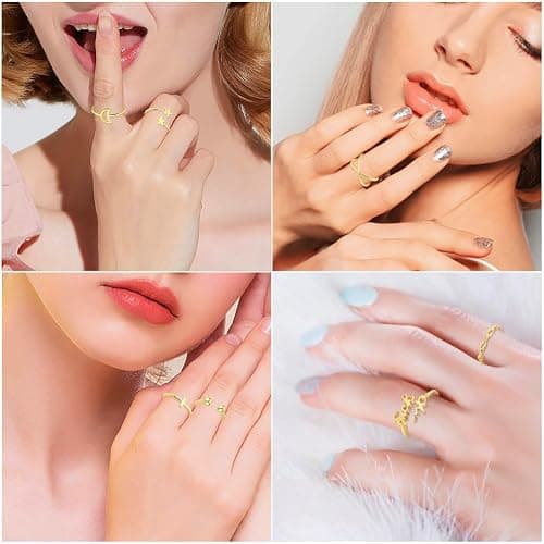Honsny 11PCS Adjustable Stackable Rings for Women, Silver Gold Knuckle Rings Set Joint Finger Rings Pack Cute Rings for Teen Women thumbnail 5