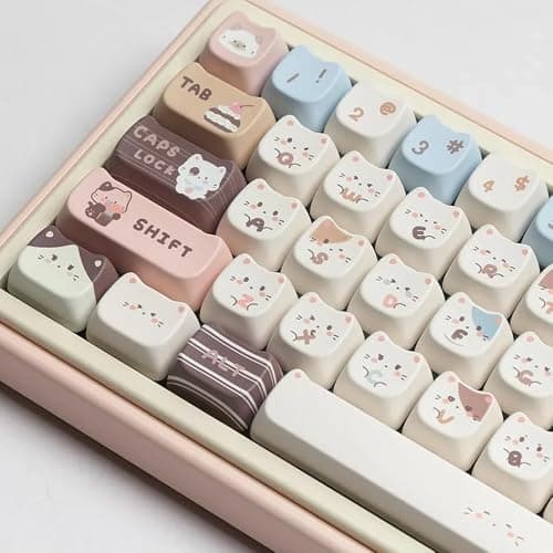 ILYCHEEGAMI PBT Cute Cartoon Animals Mao keycaps PBT keycap Set for Girl Kids Custom keycaps for Gateron Kailh Cherry Mx Switches ANSI Layout Mechanical Keyboard (Mao-Sea Salt Meow Keycap) thumbnail 8