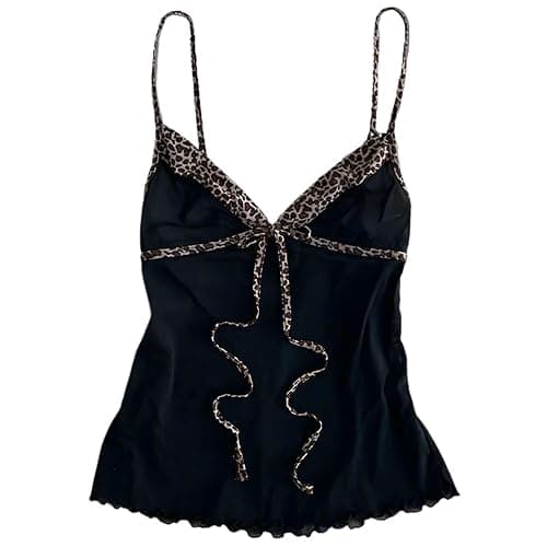 Emo Coquette Cropped Top Grunge 2000s Spaghetti Strap Tops Streetwear Vintage Camisole Y2k Cheetah Tops - Image 1