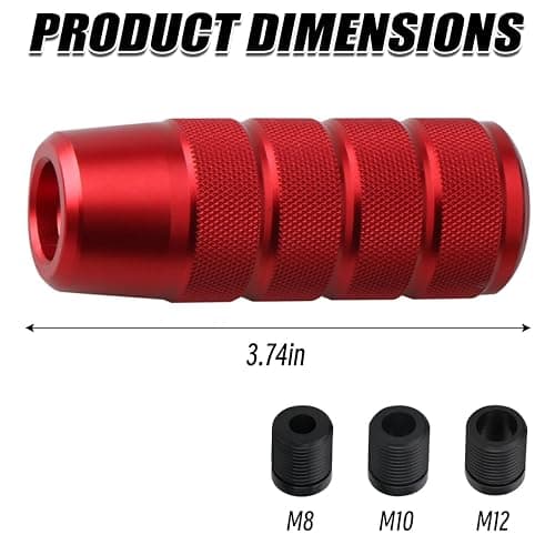 Osilly 95mm/3.74" Car Shifter Knob, Aluminum Weighted Automotive Gear Shift Manual knobs Lever with 3 Threaded Adapters M8 M10 M12 x 1.25, Universal for Manual Transmission Vehicle (Red) thumbnail 2