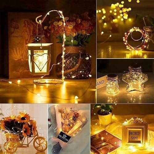 Microwear 33Ft Photo Clip String Lights,USB or Battery Powered,8 Modes 100 LED 10M Hanging String Fairy Lights with Remote,Decoration for Bedroom Christmas Wedding Décor thumbnail 5