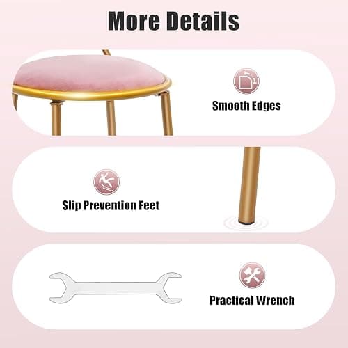 DYRABREST Makeup Vanity Chairs Stool for Bedroom with Bow Knot Backrest and Velvet Cushion Bedroom Pink Princess Chair with Golden Metal Leg for Girl Room 32.3 inch Tall (Dark Pink) thumbnail 6