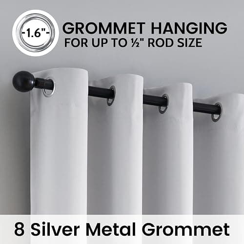 SimpleHome 100% Blackout Curtains for Bedroom,Thermal Insulated Grommet Window Drapes Room Darkening White Curtains for Living Room with Black Back,52 x 84 Inch,2 Panels thumbnail 6