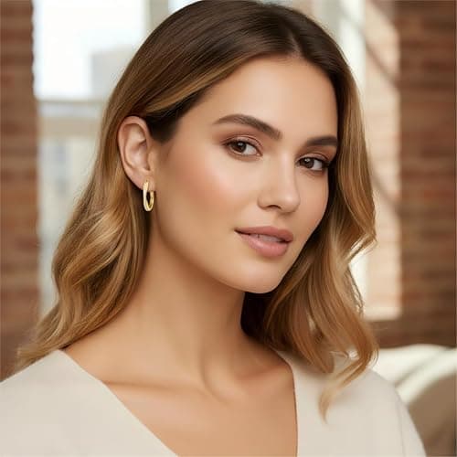 14K Gold Earrings for Women 20mm/25mm/30mm Gold Hoop Earrings Gold X-shaped Huggie Earrings thumbnail 2