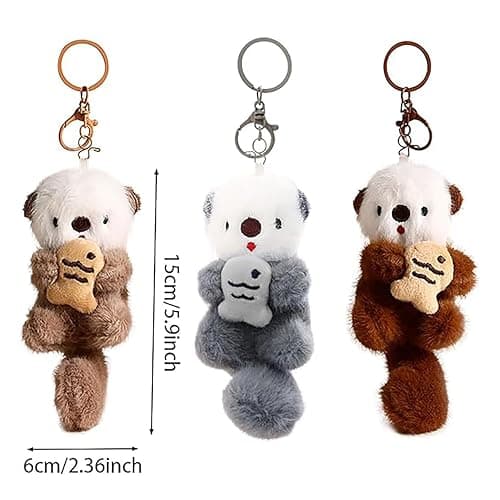 JINJUMEI 3Pcs Plush Keychain Otter Charm, Cute Otter Keychain, Suitable for Handbags Purses Backpacks and Car Keys | for Men Women Teens and Animal Lovers thumbnail 2