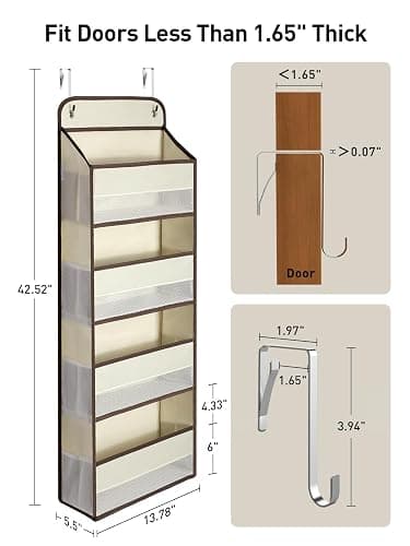 Yecaye Hanging Over the Door Organizer 1 Pack, 35.2lbs Load Toy Stuffed Animal Storage, Swing-proof Bathroom Organizers and Storage for Nursery Newborn Baby Essential Stuff Beige thumbnail 2