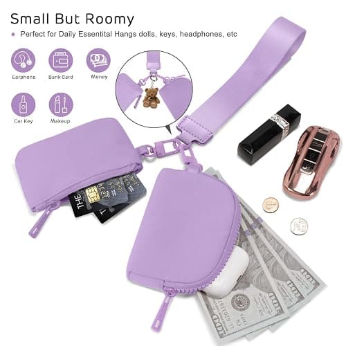 Viverte Mini Zip Around Wristlet Wallets for Women Small Portable Coin Purse Dual Pouch Keychain Wristlet Preppy Things Cute Stuff Gifts for Teen Girls (Lavender) thumbnail 4