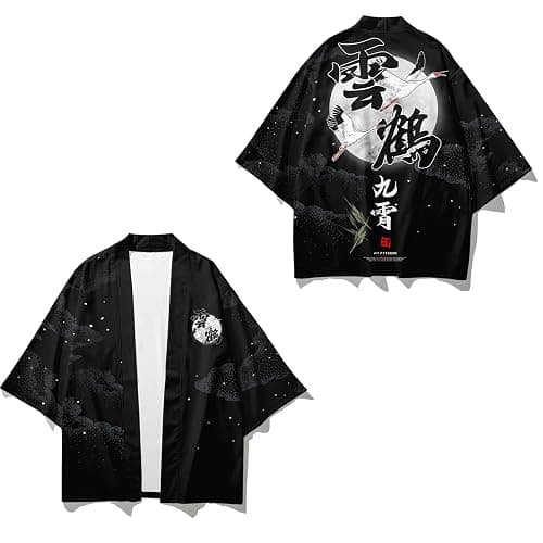 DOSLAVIDA Men's Japanese Kimono Cardigan Suit Chinese Style Printed Jacket Pants Set Open Front Seven Sleeve Top & Shorts thumbnail 6