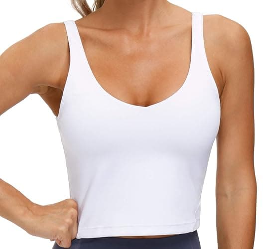 THE GYM PEOPLE Womens' Sports Bra Longline Wirefree Padded with Medium Support - White - Small