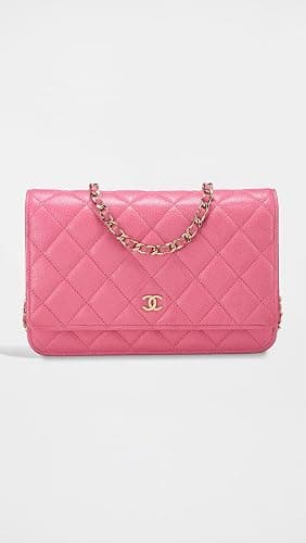 Chanel Women's Pre-Loved Pink Lambskin Classic Quilted Wallet On Chain, Red, One size thumbnail 2
