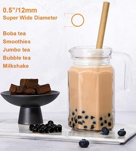 Pailles en Papier Bubble Tea, Pailles en thé à bulles Boba Smoothies Lait Frappé Perle, 12mm Paille Carton Jetable Biodégradable pour Articles de Fête Célébration Projets d'art, Lot de 50 kraft Marron thumbnail 3
