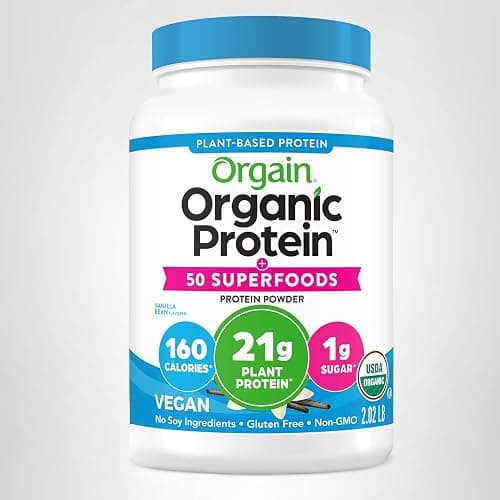 Orgain Organic Vegan Protein + 50 Superfoods Powder, Vanilla Bean - 21g Plant Based Protein, 8g Prebiotic Fiber, No Lactose Ingredients, Gluten Free, No Added Sugar, Non-GMO, 2.02 lb thumbnail 9