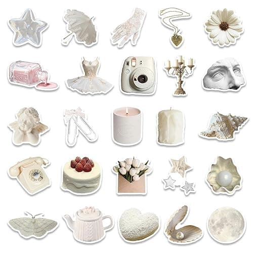 50PCS White Aesthetic VSCO Stickers,Cute Aesthetic Art Coquette Stickers,Waterproof Vinyl Stickers for Laptop,Water Bottles,Computer,Scrapbook thumbnail 3