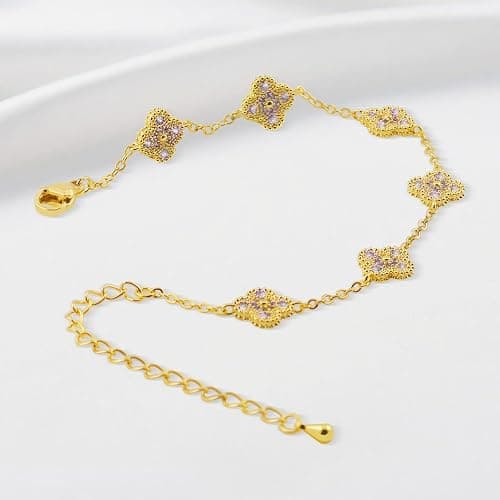 FidelongJH Four Leaf Clover Bracelet for Women 18K Gold Plated Stainless Steel Lucky 4 Leaf Gold Link Bracelet Trendy Jewelry Gift for Women thumbnail 2