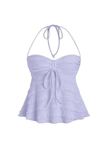 SOLY HUX Women's Peplum Halter Crop Tops Y2K Drawstring Tie Ruched Dressy Casual Spaghetti Strap Cami Top - Image 1
