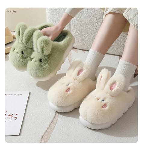 Uewidiod Women's Cute Rabbit Warm Plush Comfortable Indoor Anti slip Home Thick Sole Winter Soft Cotton Slippers thumbnail 6