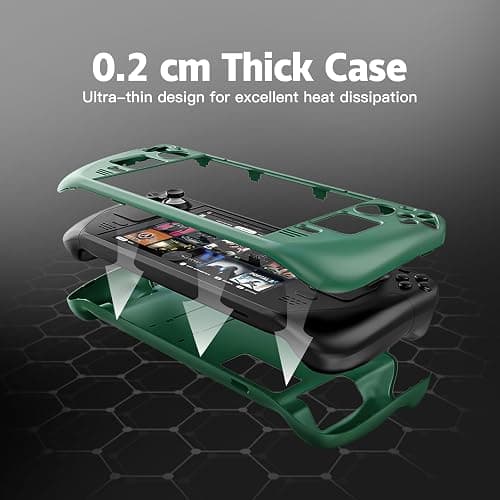 bibuks ﻿Steam Deck Case,Steam Deck OLED Protective Case,Non-Slip Skin Protective Shell Accessories with Kickstand ,2 Screen Protector, 4 Thumb Grip (Green) thumbnail 3