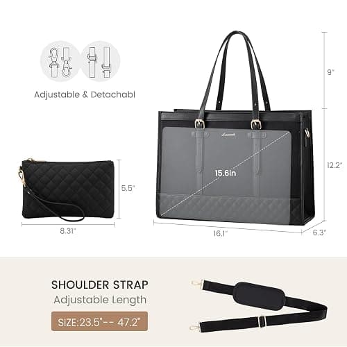 LOVEVOOK Laptop Bag for Women 15.6 inch Canvas Laptop Tote Bag, Large Capacity Work Bag with Clutch Purse, Computer Bag Office Business Briefcase, Casual Handbag for Travel College Teacher School thumbnail 4