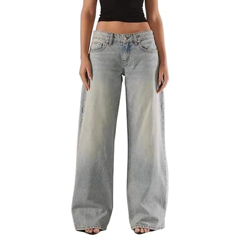 Women Y2k Low Rise Denim Pants Loose Fit Boyfriend Wide Leg Baggy Jeans with Pockets Vintage Casual Streetwear - Image 1