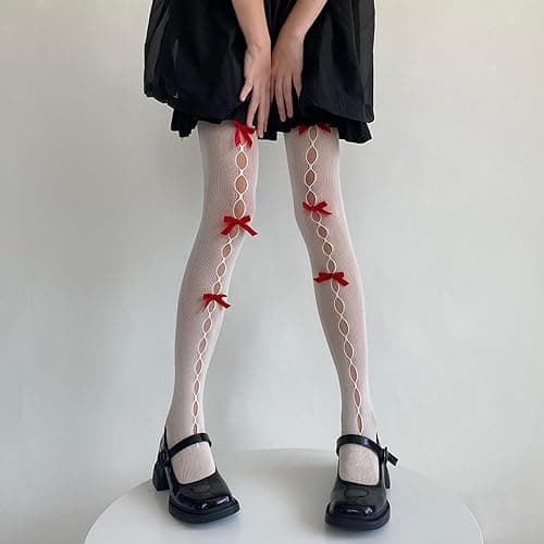 TUSFTAY Women Lolita Tights with Bows Cute Mesh Hallow Harajuku Stockings 80S 90S Female Girls Gothic Lace Stockings Leggings thumbnail 2