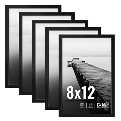LaVie Home 8x12 Picture Frame Black（5 Pack）, 8 x 12 Picture Frame for Wall Decoration, Stable and Sturdy Frame and Plexiglass, Black Minimalist Style - Image 1