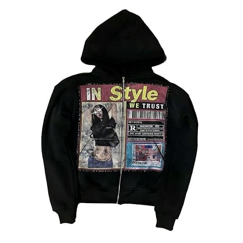 GGOOB Zip up Hoodie Y2k Oversized Graphic Hoodies Unisex Grunge Jackets Streetwear Vintage 2000s Emo Clothes thumbnail 2