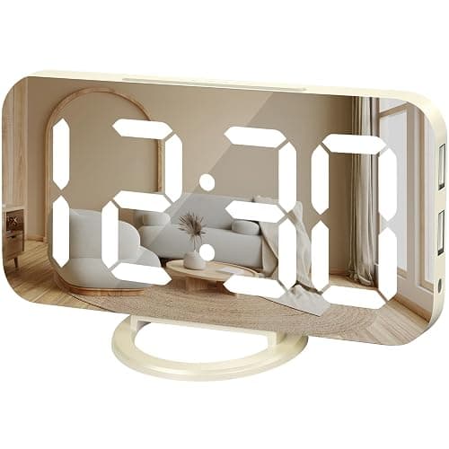 WulaWindy Digital Alarm Clock, Large Mirrored LED Display with Dual USB Ports, Snooze Function Dim Mode Wall Hanging Beside Desk Clock for Bedroom Living Room Decor - Image 1