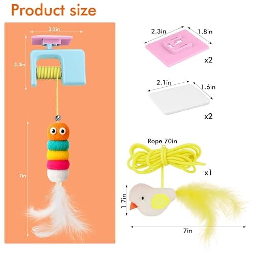 AIERSA Interactive Cat Toys for Indoor Cats,Automatic Cat Hanging Toys for Bored Indoor Adult Cats, Caterpillar and Flying Bird Toy for Door Frame, Self-Play Pet Chase Toy-Blue thumbnail 5