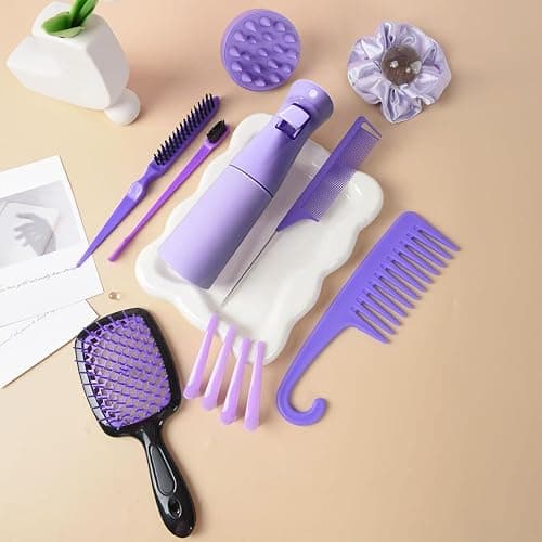 12 Pcs Hair Brush Set for Women, Spray Bottle, 3 Pieces Slick Back Hair Brushes for Toddlers, Soft Scalp Massager, Detangling Hairbrush for Wet Dry Curly Hair Detangling, Wide Tooth Combs (purple) - Purple thumbnail 4
