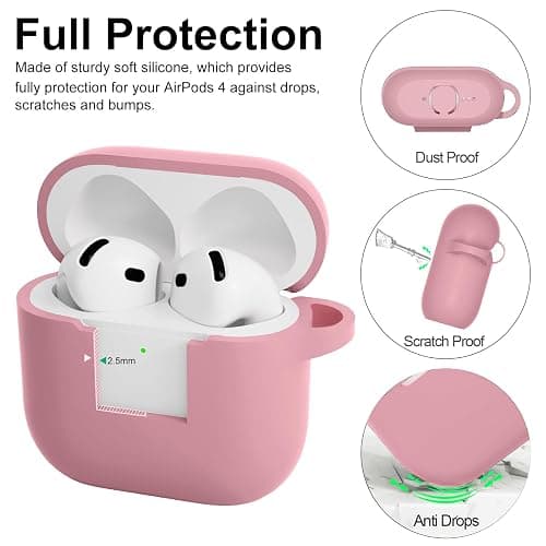 JTOMEI Compatible with AirPods 4th Generation Case Cover, Soft Protective Silicone Skin with Clean Kit Accessories for Apple AirPods 4 Gen 2024, Front Led Visible, Bean Pink thumbnail 5