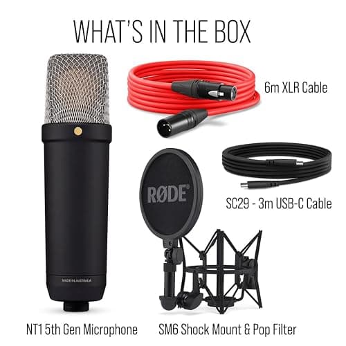 RØDE NT1 5ème Génération Microphone à condensateur de Studio à Grand diaphragme avec Sorties XLR et USB, Support Antichoc et Filtre Anti-Pop pour la, l'enregistrement Vocal et Le podcasting (Noir) thumbnail 9