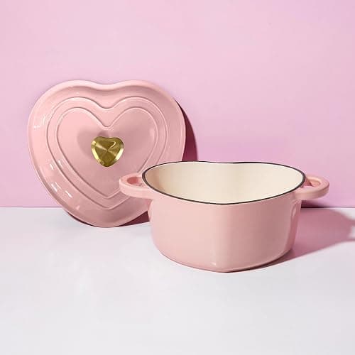 Paris Hilton Enameled Cast Iron Dutch Oven Heart-Shaped Pot with Lid, Dual Handles, Works on All Stovetops, Oven Safe to 500°F, 4-Quart, Pink thumbnail 2