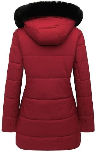 MOERDENG Women's Winter Puffer Coat Thicken Fleece Lined Down Jacket Waterproof Faux Fur Detachable Hooded Parka - Medium - Red thumbnail 2