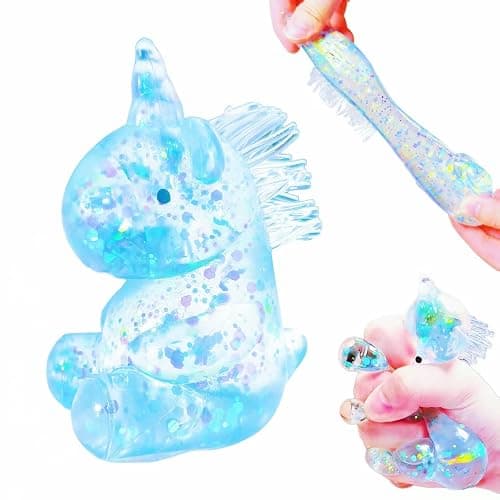 1Pcs Glitter Stress Relief Unicorn Squishy Toy Cute Malt Sugar Filled Unicorn Squishy Sensory Fidget Toy for Kids Adults Anxiety Relief Birthday Party Favors Gift (Blue) - Image 1