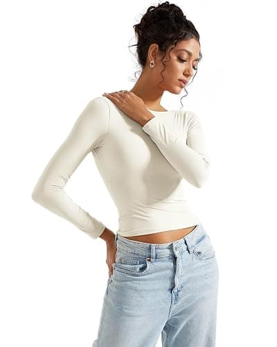 SUUKSESS Women Backless Going Out Tops Double Lined Open Back Basic Long Sleeve thumbnail 5