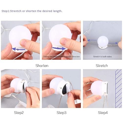 SICCOO Makeup Vanity Lights for Mirror, Hollywood Style LED Vanity Mirror Lights with 14 dimmable Bulbs, USB Cable, White thumbnail 7