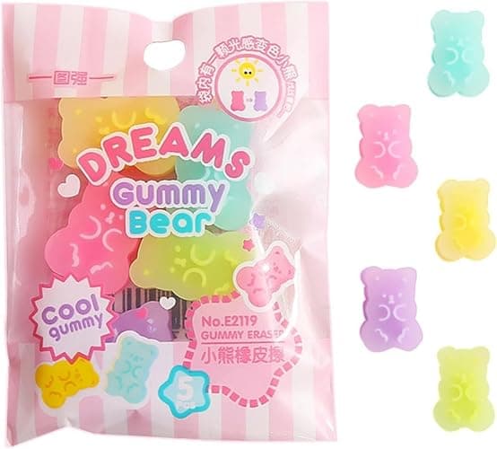 5PCS Cute Erasers - Colorful Gummy Bear Cabochons | Cartoon Bear Pencil Erasers | Animals | Interactive Eraser Pets | Stationery Supplies School Reward - Image 1