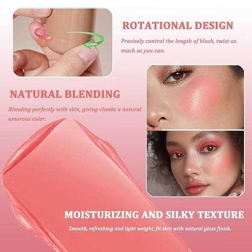 Cream Blush stick, Natural-Looking Matte Finish Makeup Blush stick, Hydrating Long Lasting Lightweight Blendable Blush for cheeks (#4 Neutal Peach, 1 PC) thumbnail 4