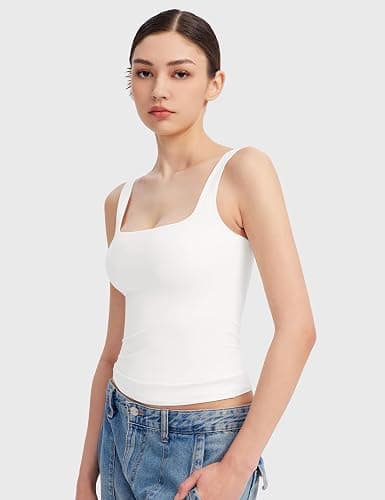 PUMIEY Women's Square Neck Tank Top Sleeveless Double Lined Basic Tops Sharp Collection thumbnail 2