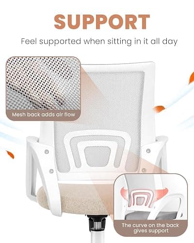 NEO CHAIR Office Desk Computer Chair Ergonomic Mesh Gaming Mid Back Seat with Comfy Lumbar Support Adjustable Height Swivel for Home Task (Beige) thumbnail 4