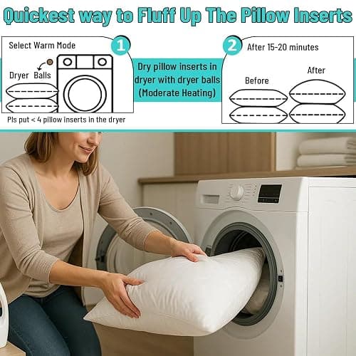 QUBA LINEN 18 x 18 Throw Pillow Insert - Pack of 2 White, Down Alternative Pillow Inserts for Decorative Pillow Covers, Throw Pillows for Bed, Couch Pillows for Living Room (Pack of 2) thumbnail 7