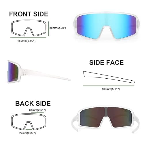 Karsaer Vision Sports Sunglasses Cycling Glasses Baseball Softball Sunglasses Unisex for Adult Youth Kids Boys Girls 8-16 - White Frame Blue Mirror Lenses thumbnail 7