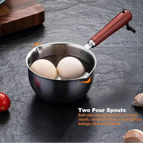 Stainless Steel Milk Warmer with Wooden Handle - Mini Butter Melting Pot with Dual Pour Spouts, Chocolate Melting Pot (150ml) thumbnail 4