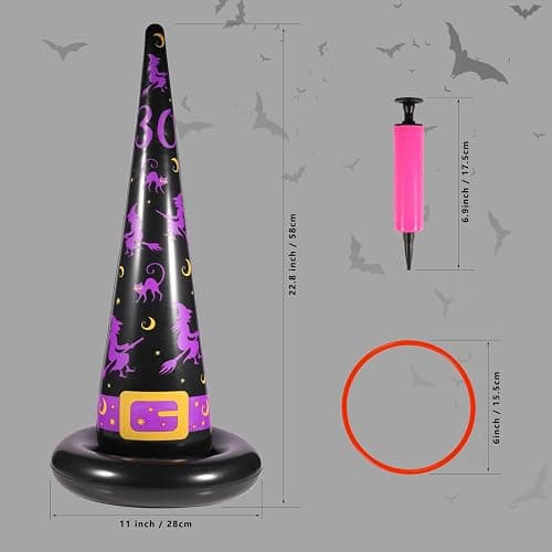 Yeepoo Halloween Ring Toss Game Set, 5Pcs Inflatable Witch Hats with 10Pcs Colorful Plastic Rings and Air Pump for Halloween Party Games Super Fun Indoor Outdoor Party Supplies thumbnail 5