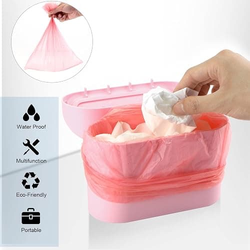 Tulsondai Car Trash Can, Mini Trunk Push Hanging Portable Car Bin with 2 roll Disposable Trash Bag for Vehicle Home, Office. (Car Trash can Pink) thumbnail 8