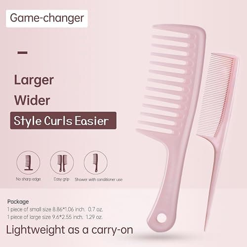Arthaxi Wide Tooth Comb for Women Curls Styling, Pink Large Hair Comb for Wet or Dry Use in Shower, Blow Drying, Travel - Hurt-Free Brushing on All Hair Types, 1 Pack thumbnail 6