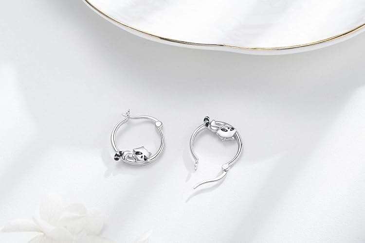 CHENGHONG Animal Earrings 925 Sterling Silver Hedgehog/Cat/Raccoon/Mermaid/Panda Hoop Earrings Hypoallergenic Hoop Huggie Earrings Animal Jewelry Gifts for Women thumbnail 2
